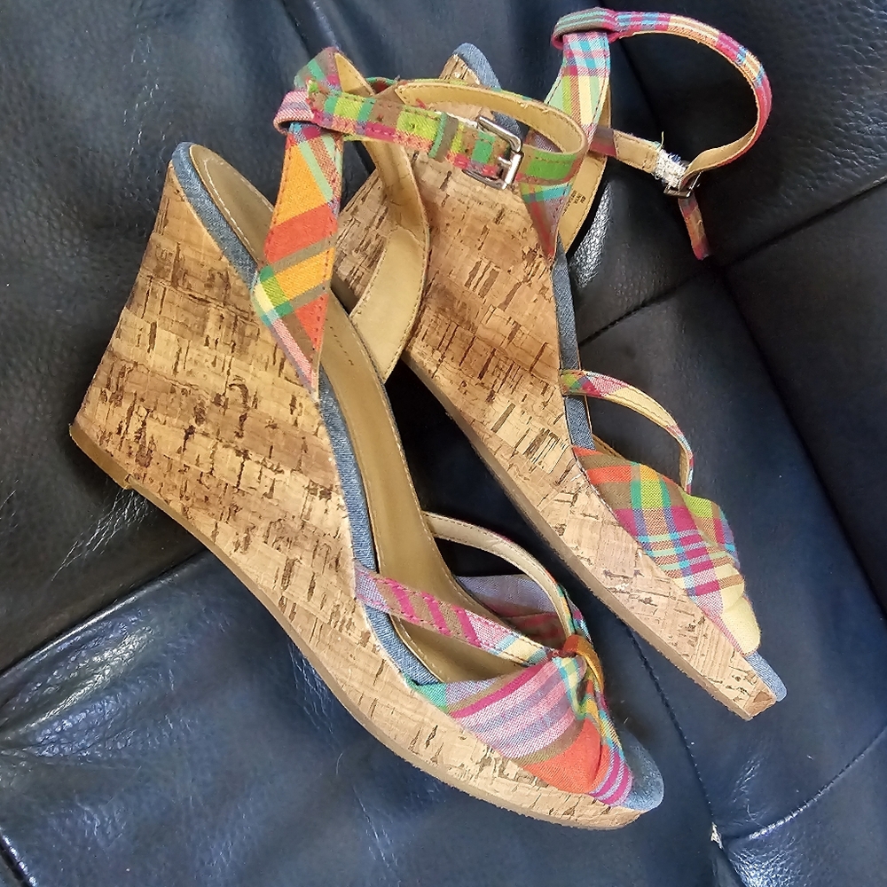 Tommy Hilfiger Colorful Plaid Cork Wedges
